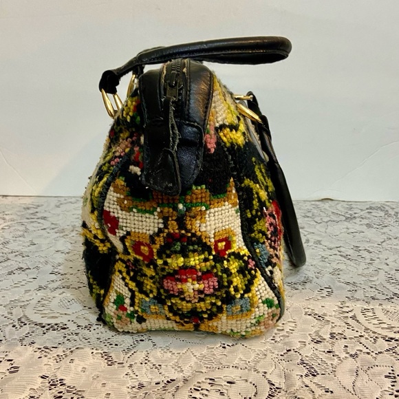 Vintage, Jana, Black, Floral, Hand Made Tapestry Handbag 13in L x 10in H x 4in W - Picture 2 of 12